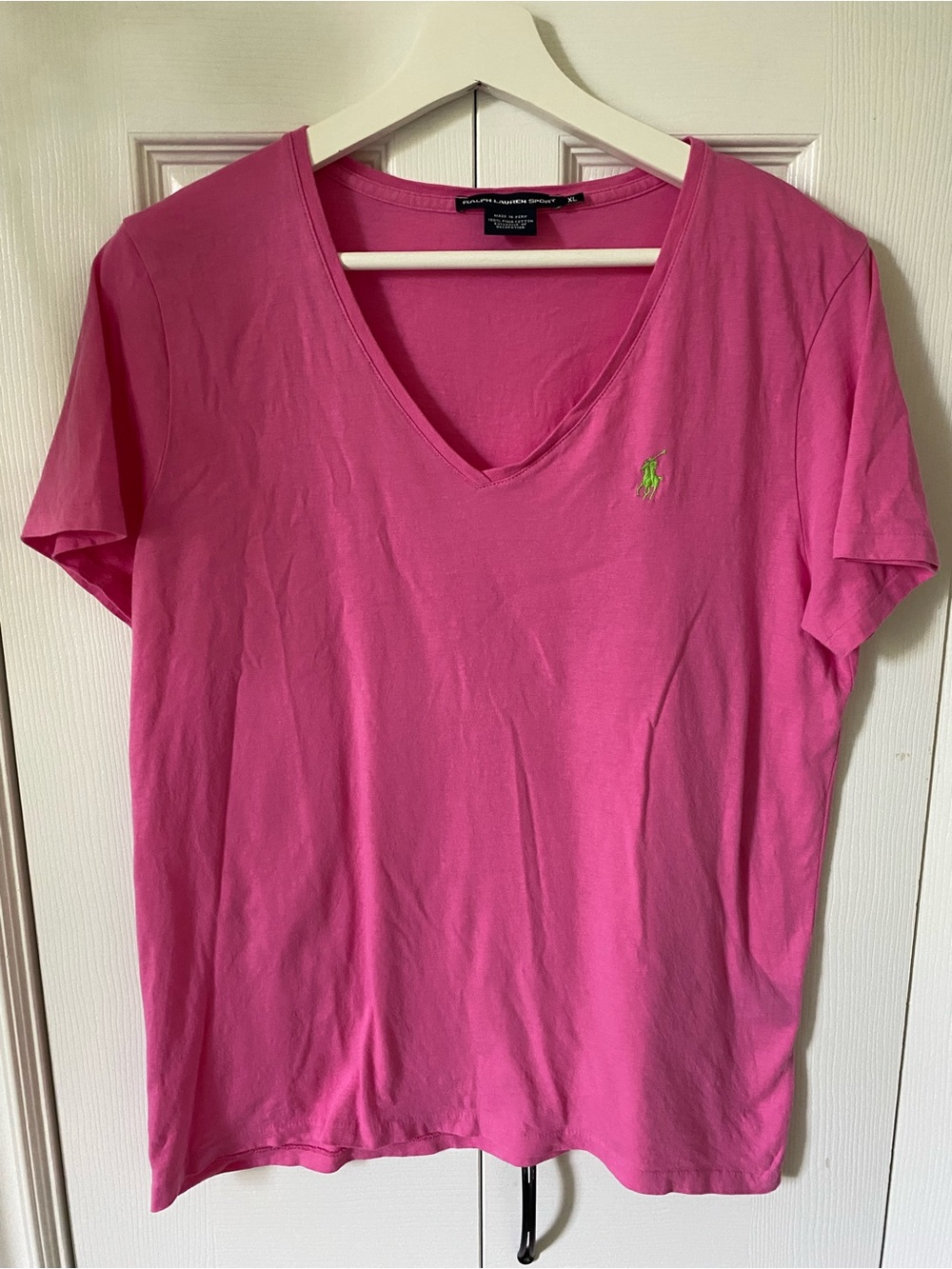 Ralph Lauren Fuchsia V-Neck Tee Lime embroidered Polo Logo Pima Cotton size XL